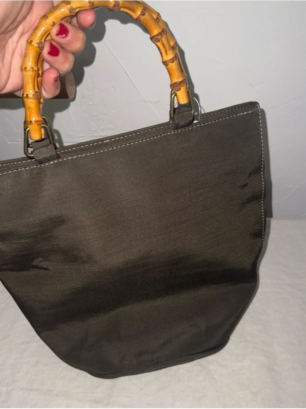 Esprit Olive Green Tote with Bamboo-Style Handles